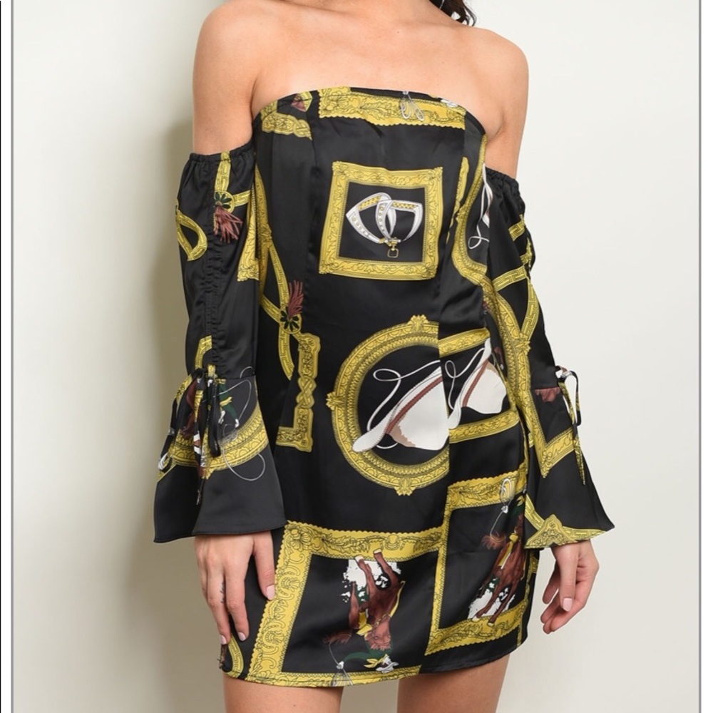 Black Off Shoulder Print Dress